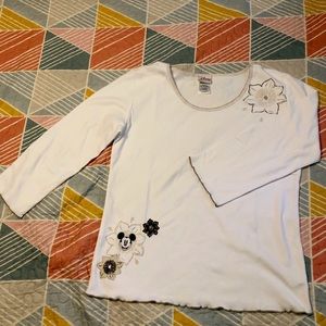 NEW white 3/4 sleeve tee w/ Mickey flower